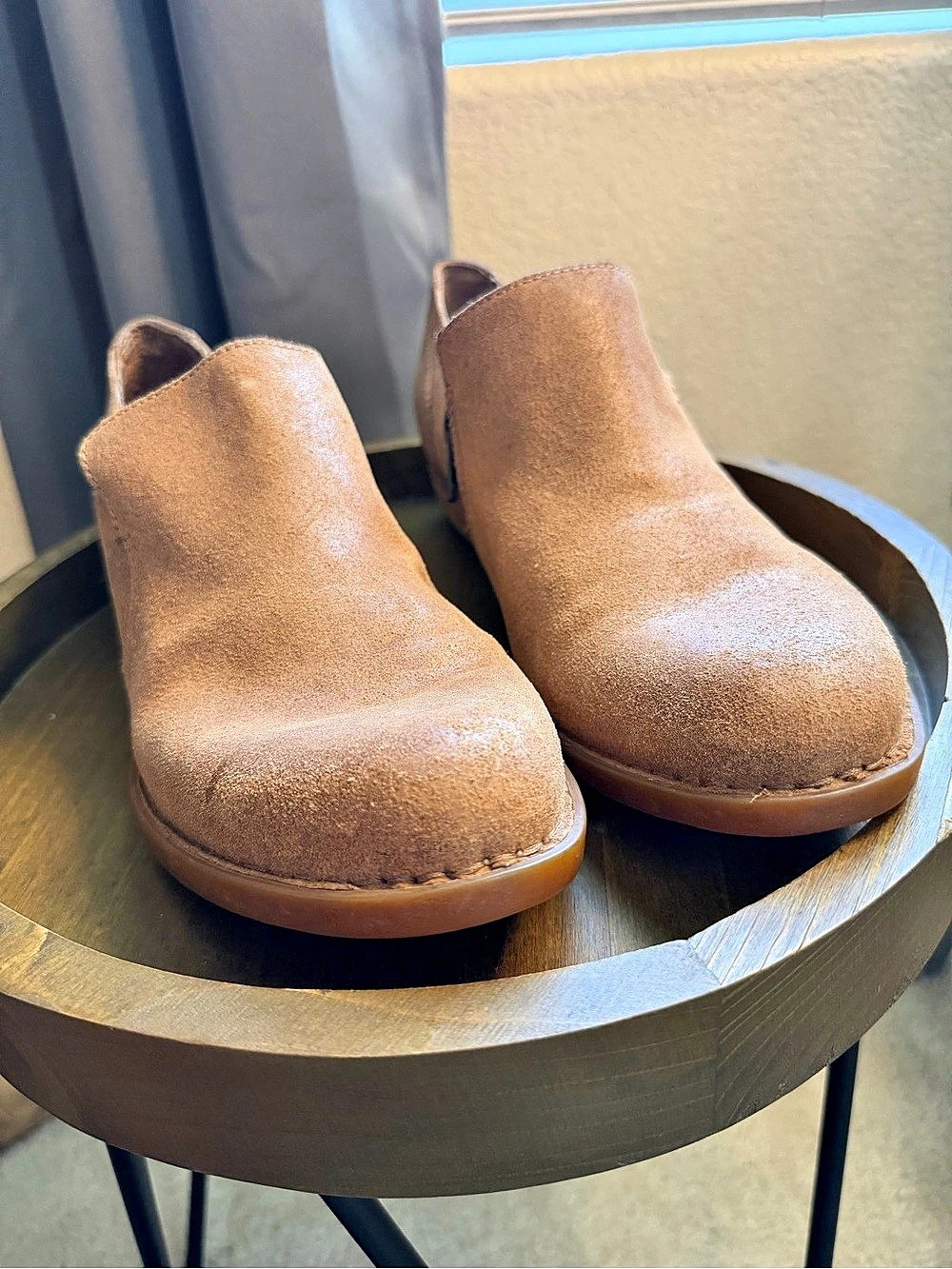 Born Lovise Suede Low Heel Slip On Ankle Boots Shootie Tan Size 10M